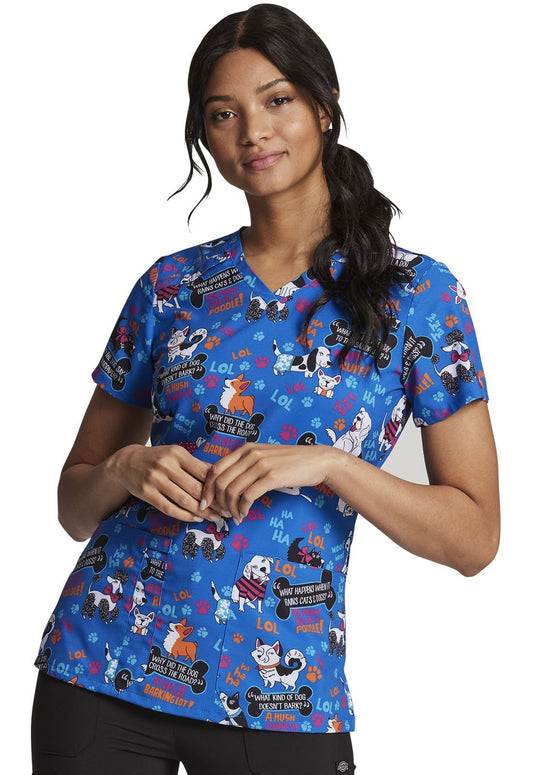 Dog Dickies EDS Print V Neck Scrub Top DK616 FUNB - Scrubs Select