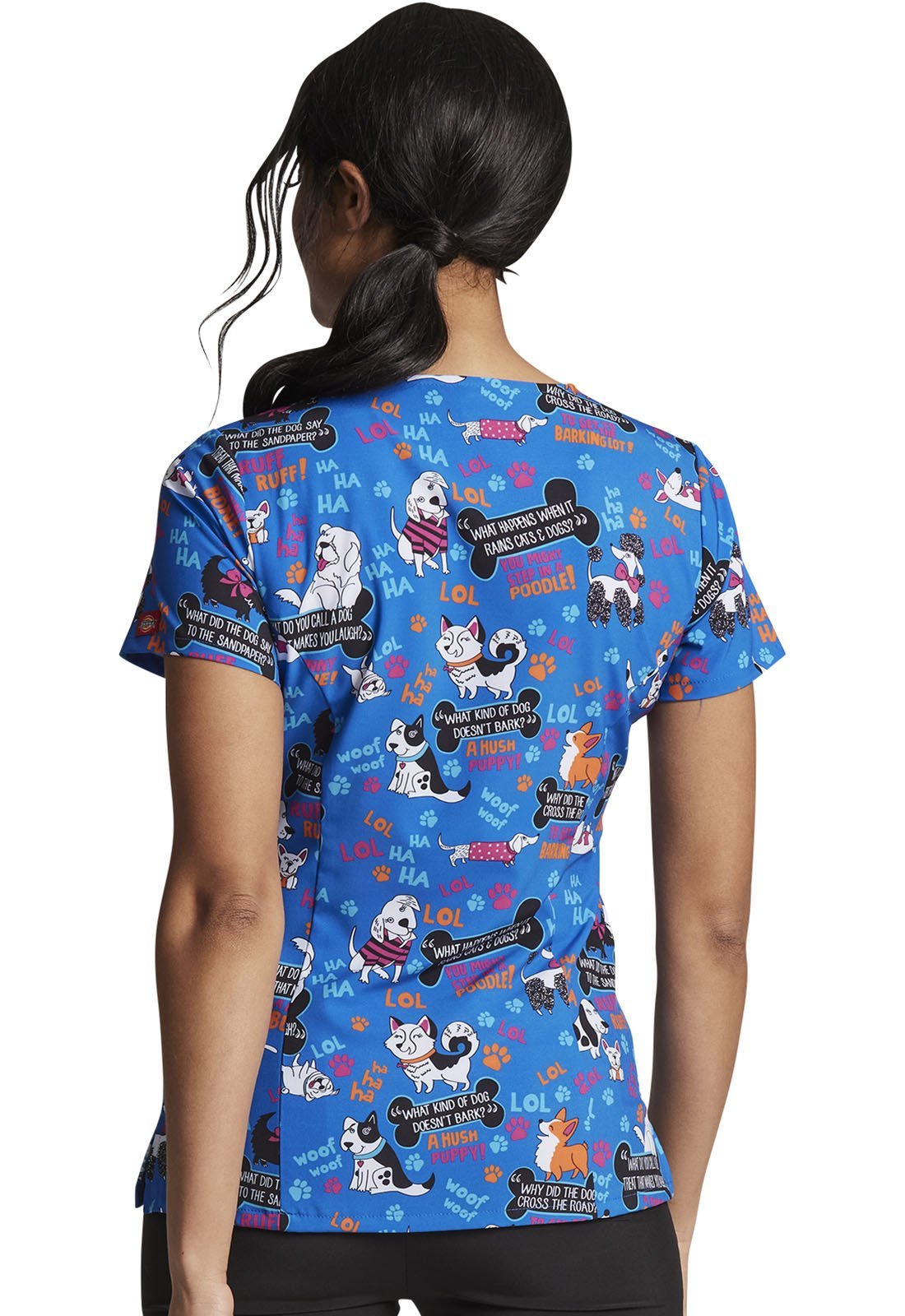 Dog Dickies EDS Print V Neck Scrub Top DK616 FUNB - Scrubs Select