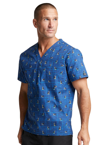 Dog Dickies Print Men's V Neck Scrub Top DK725 DGCL - Scrubs Select