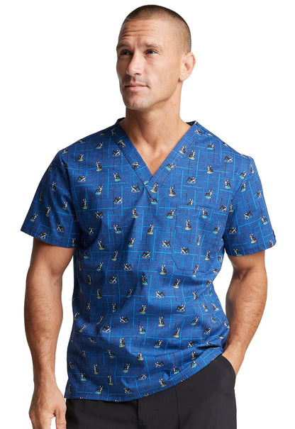 Dog Dickies Print Men's V Neck Scrub Top DK725 DGCL - Scrubs Select