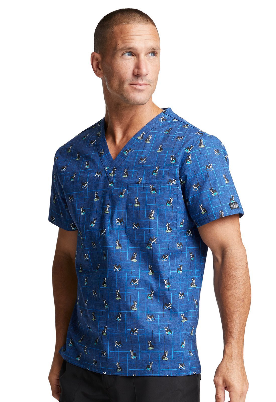Dog Dickies Print Men's V Neck Scrub Top DK725 DGCL - Scrubs Select