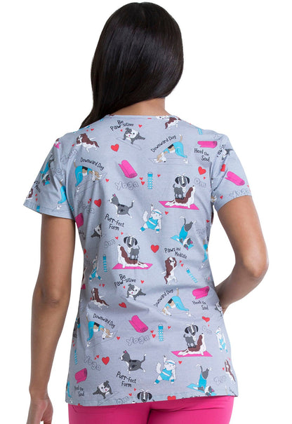 Dog Print Dickies V Neck Scrub Top DK704 DWDG - Scrubs Select