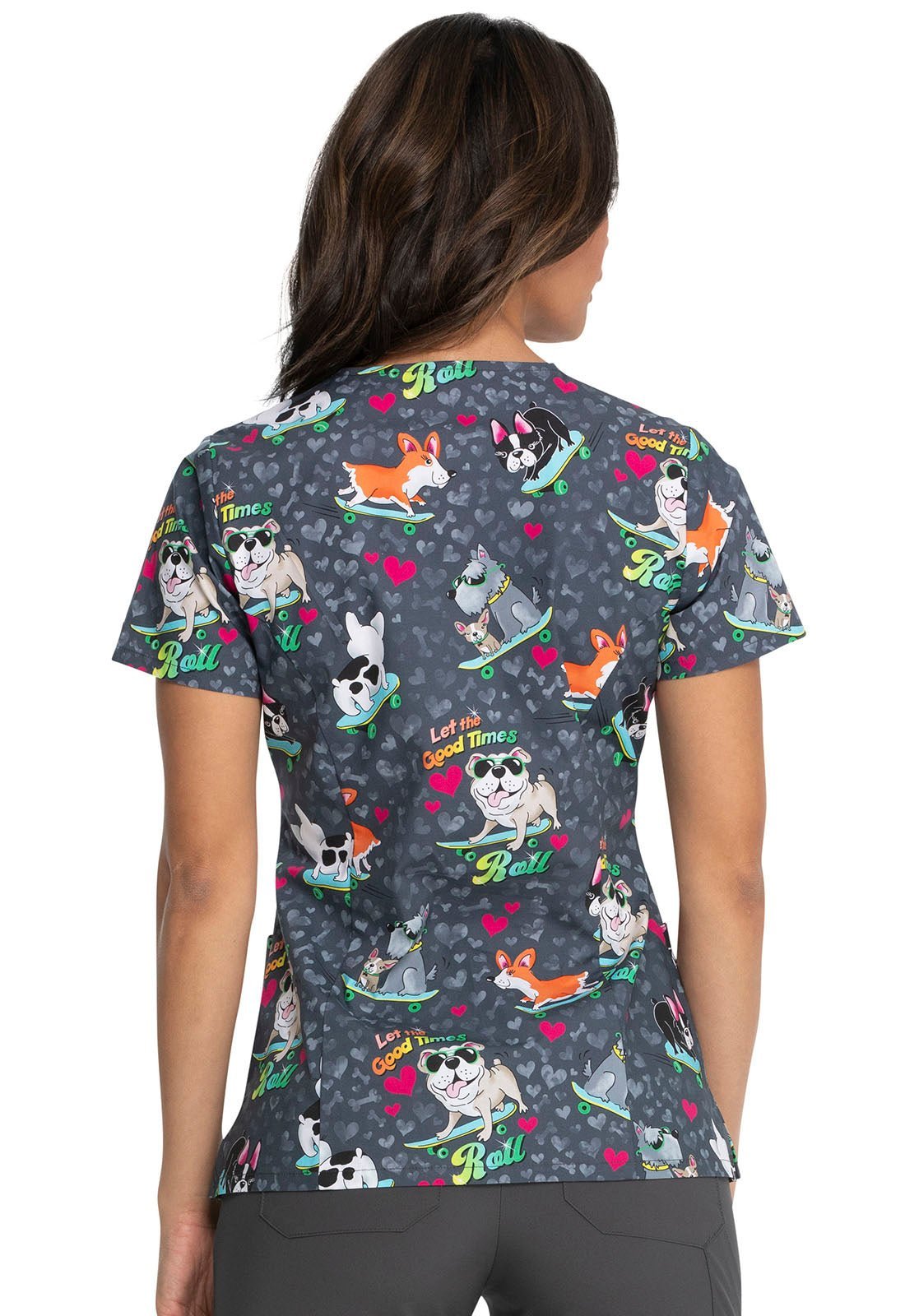 Dog Print V Neck Scrub Top DK617 GOOT - Scrubs Select