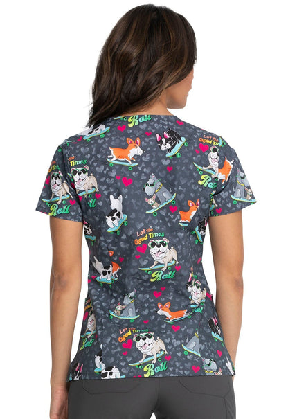 Dog Print V Neck Scrub Top DK617 GOOT - Scrubs Select