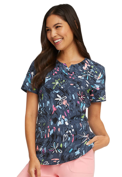 Doodle Heartsoul Print V Neck Scrub Top HS821 DDBM - Scrubs Select