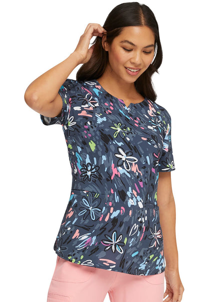 Doodle Heartsoul Print V Neck Scrub Top HS821 DDBM - Scrubs Select
