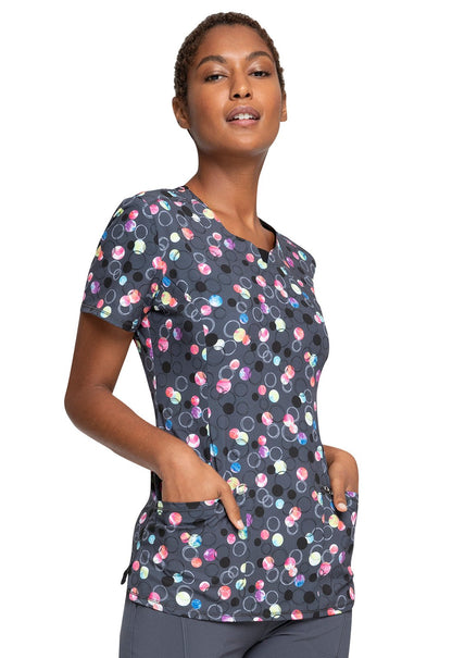 Dots Cherokee Print Round Neck Scrub Top CK609 DTBL - Scrubs Select