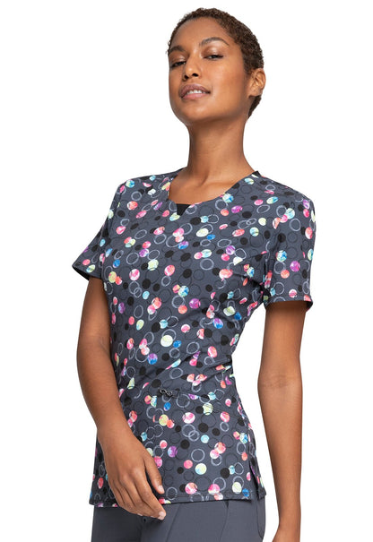 Dots Cherokee Print Round Neck Scrub Top CK609 DTBL - Scrubs Select