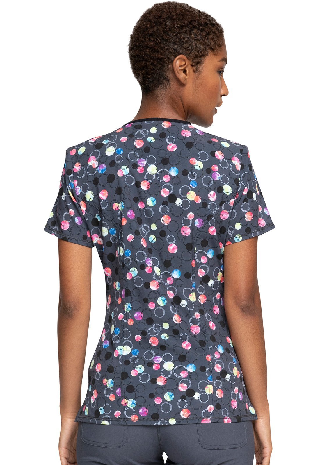 Dots Cherokee Print Round Neck Scrub Top CK609 DTBL - Scrubs Select