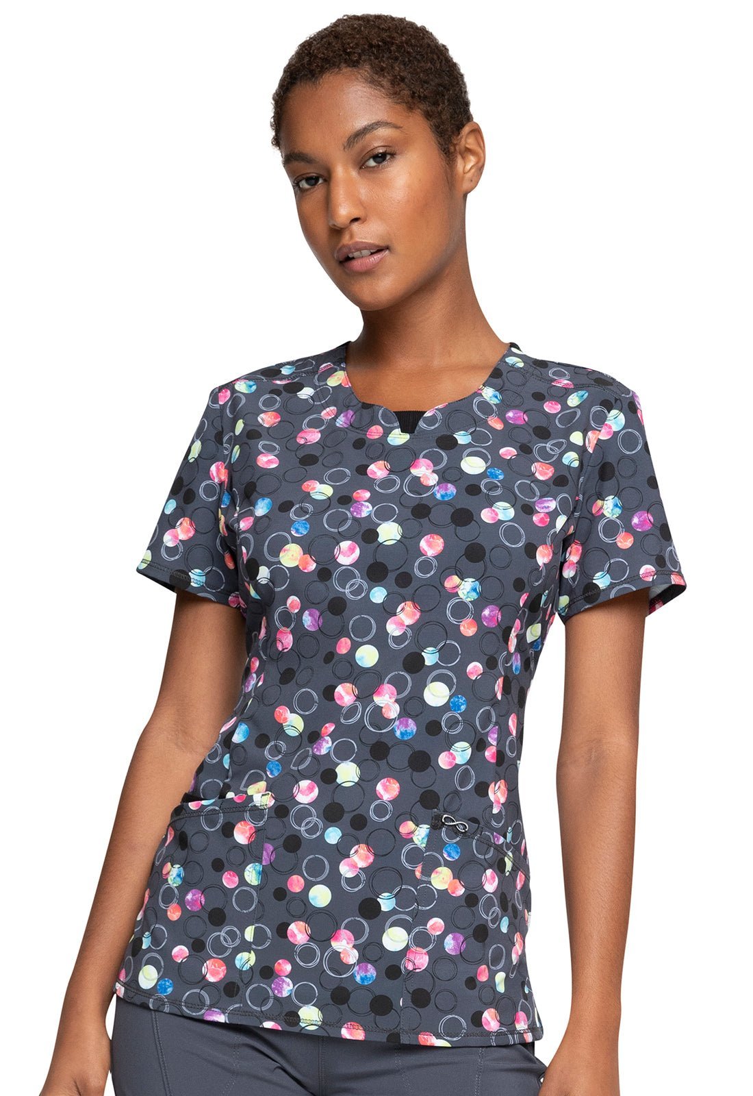 Dots Cherokee Print Round Neck Scrub Top CK609 DTBL - Scrubs Select