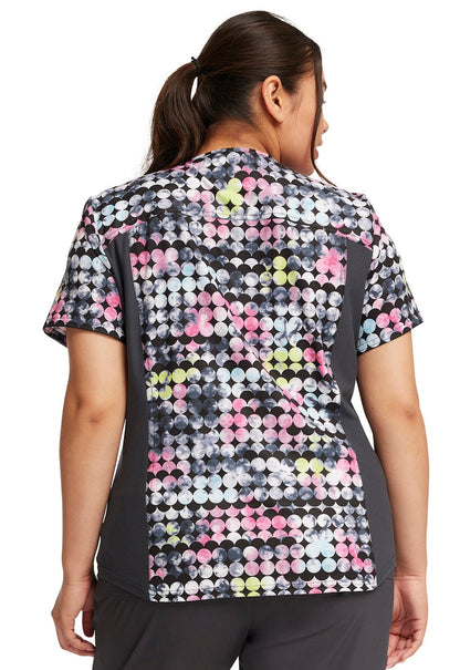 Dot's So Retro Cherokee Floral iFlex Print V Neck Knit Panel Scrub Top CK732 DTSR - Scrubs Select