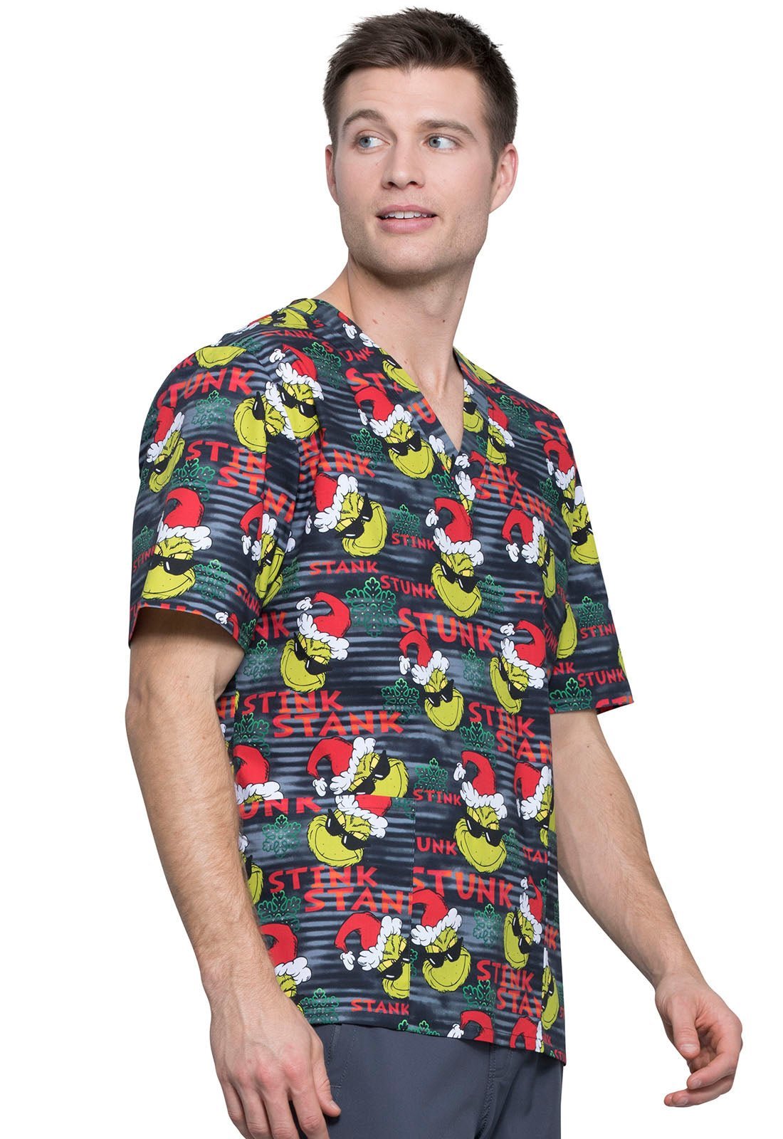 Dr. Seuss Tooniforms Licensed Christmas Unisex V Neck Scrub Top TF606 SEIN - Scrubs Select