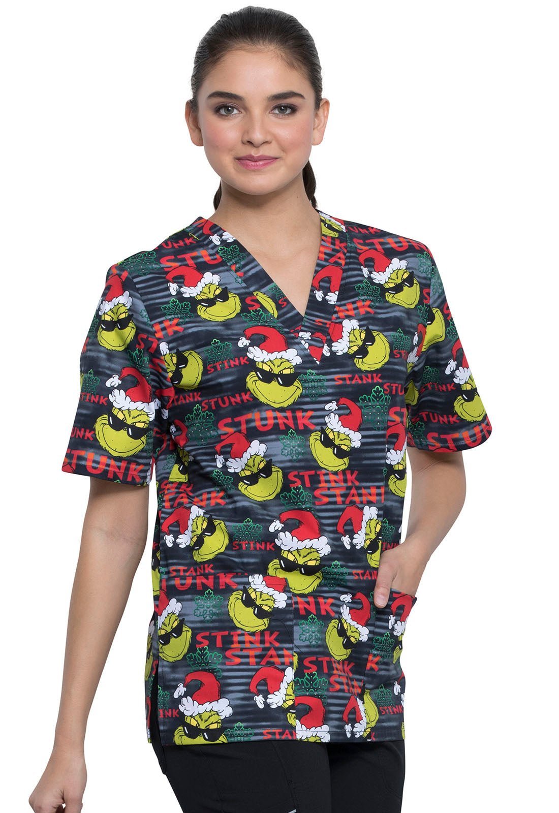 Dr. Seuss Tooniforms Licensed Christmas Unisex V Neck Scrub Top TF606 SEIN - Scrubs Select