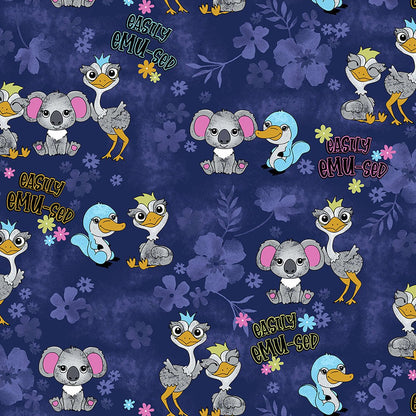 Easily Emu-sed Cherokee iFlex Animal Print V Neck Knit Panel Scrub Top CK641 EMUS - Scrubs Select