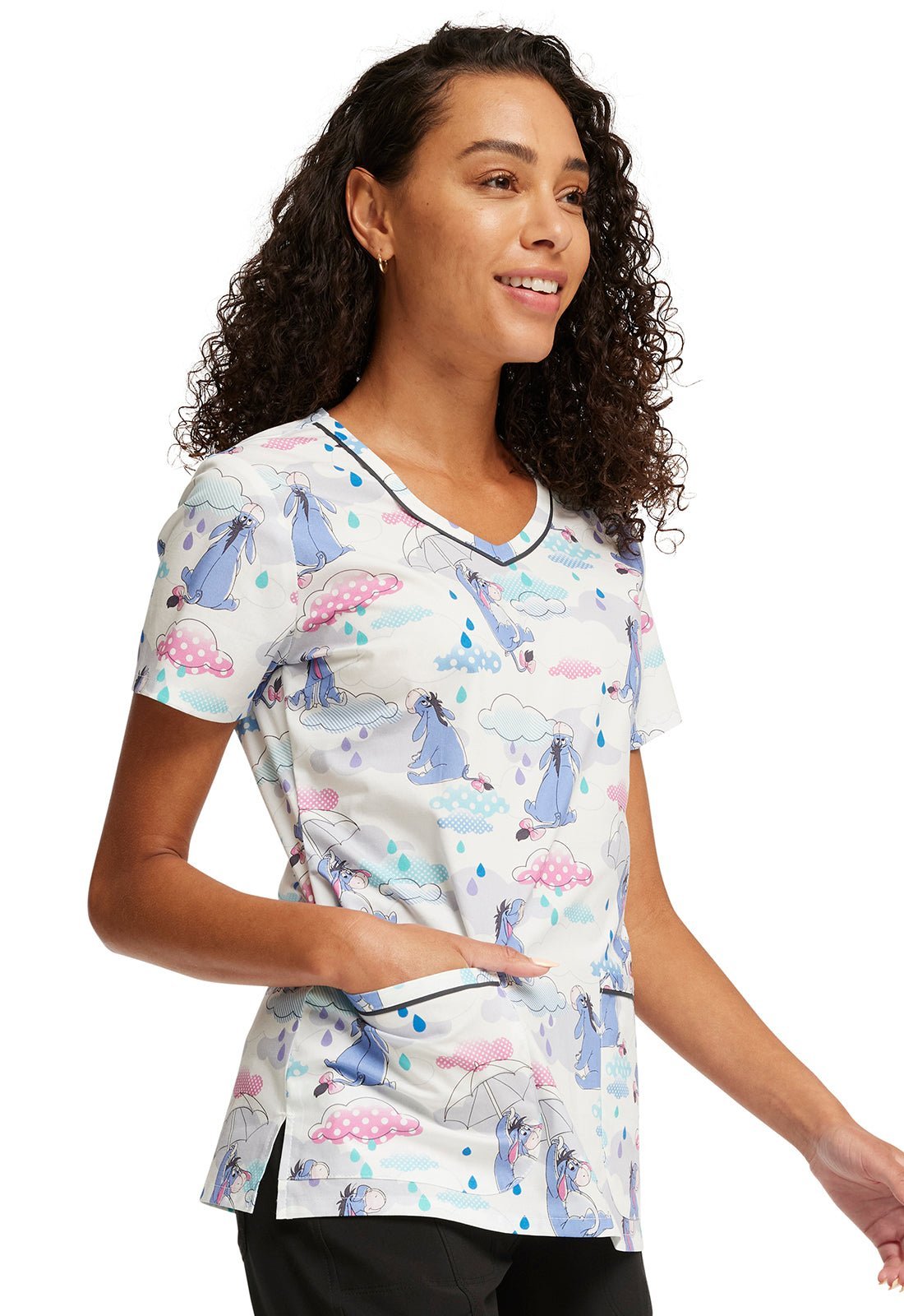 Eeyore Sunshower Tooniforms Licensed Disney Winnie The Pooh V Neck Scrub Top TF633 PHOW - Scrubs Select