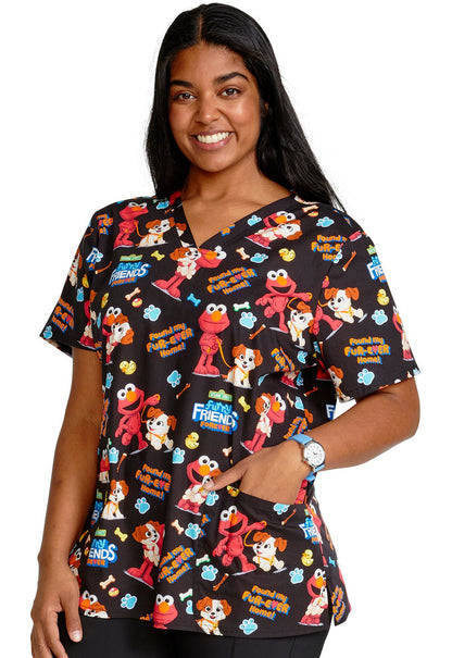 Elmo Cherokee Tooniforms Sesame Street V Neck Scrub Top TF738 SWVM - Scrubs Select