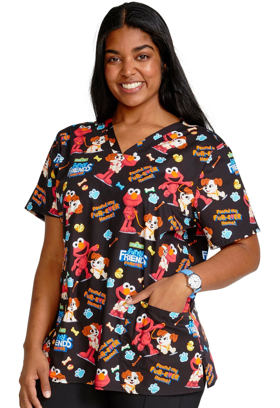 Elmo Cherokee Tooniforms Sesame Street V Neck Scrub Top TF738 SWVM - Scrubs Select