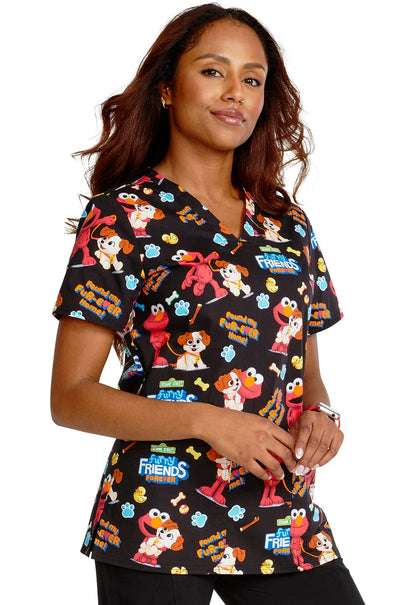 Elmo Cherokee Tooniforms Sesame Street V Neck Scrub Top TF738 SWVM - Scrubs Select