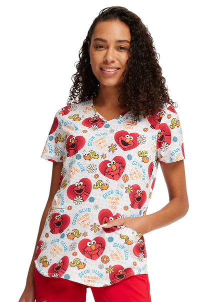 Elmo Tooniforms Licensed Sesame Street V Neck Scrub Top TF737 SWGG - Scrubs Select