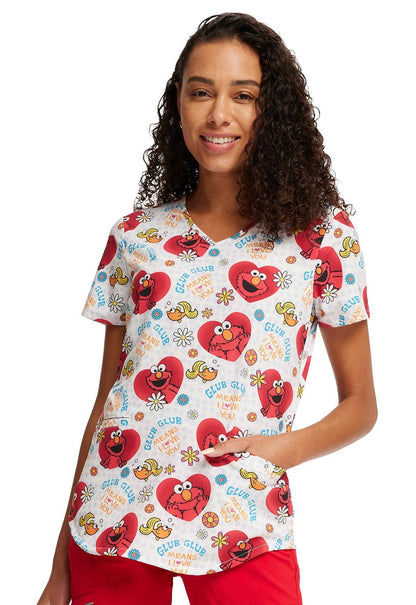 Elmo Tooniforms Licensed Sesame Street V Neck Scrub Top TF737 SWGG - Scrubs Select