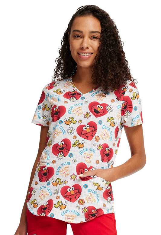 Elmo Tooniforms Licensed Sesame Street V Neck Scrub Top TF737 SWGG - Scrubs Select
