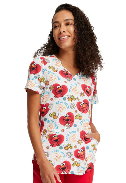 Elmo Tooniforms Licensed Sesame Street V Neck Scrub Top TF737 SWGG - Scrubs Select
