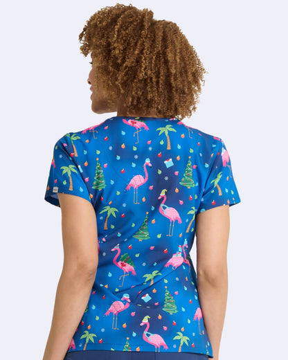 Fa La La La Mingo Zavate Christmas Print Scrub V Neck Top 1054 FLAM - Scrubs Select