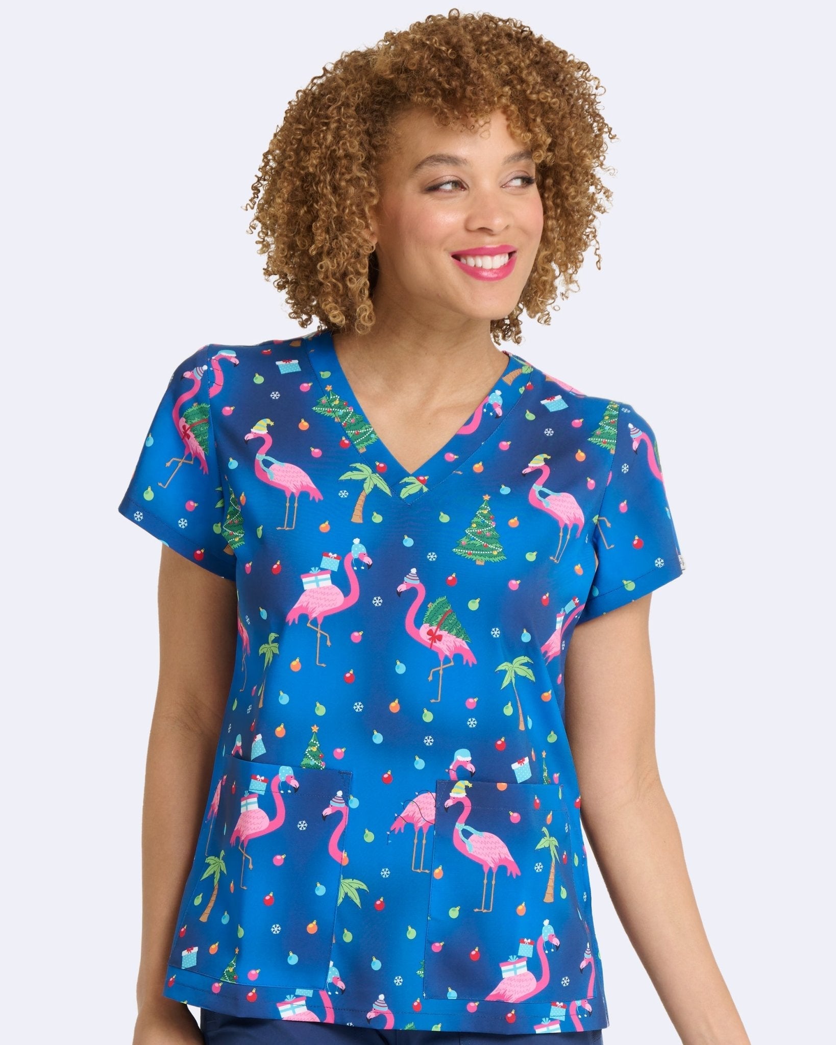 Fa La La La Mingo Zavate Christmas Print Scrub V Neck Top 1054 FLAM - Scrubs Select