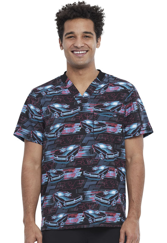 Fast And Furious Tooniforms Licensed Men's V Neck Scrub Top TF730 TFFF - Scrubs Select