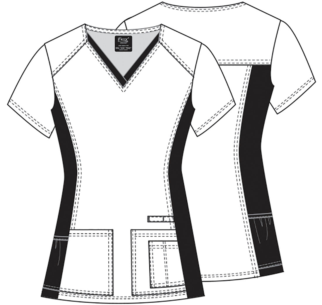 Feline Fan - cactus Cherokee Cat iFlex Print V Neck Knit Panel Scrub Top CK636 FFNC - Scrubs Select