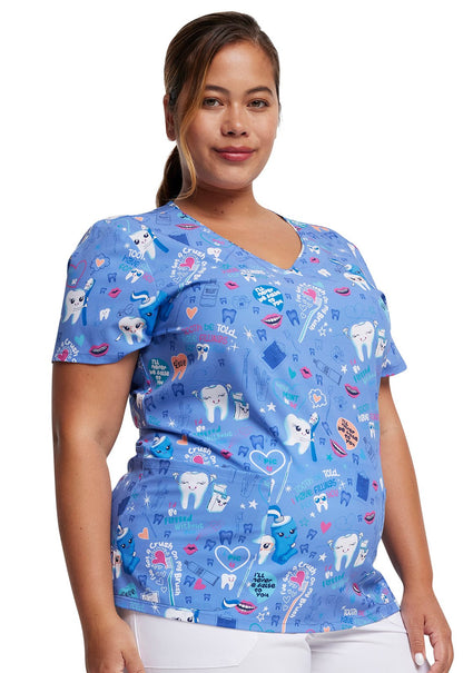 Fillings For You Dickies EDS Dental Print V Neck Scrub Top DK852 FGFU - Scrubs Select