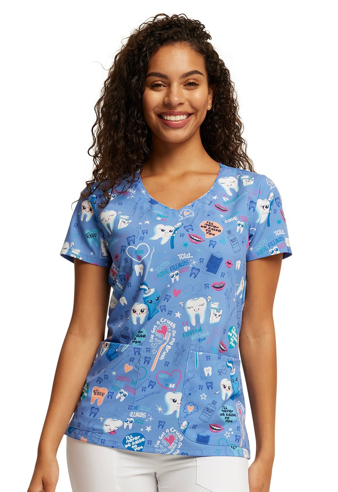 Fillings For You Dickies EDS Dental Print V Neck Scrub Top DK852 FGFU - Scrubs Select