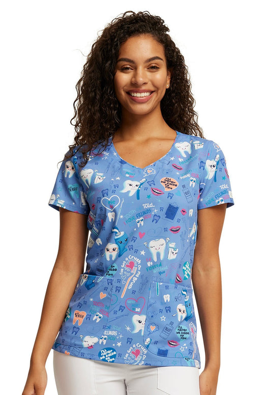 Fillings For You Dickies EDS Dental Print V Neck Scrub Top DK852 FGFU - Scrubs Select