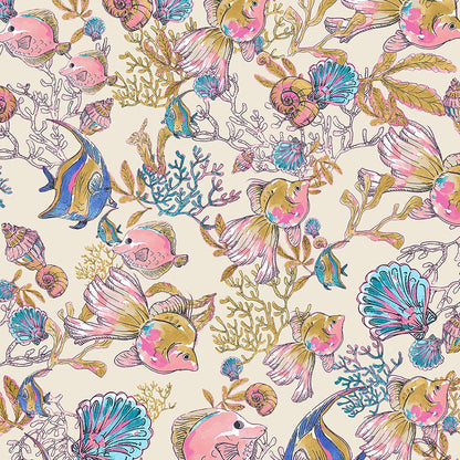 Fin-tastic Watercolor Cherokee Fish Print V Neck Scrub Top CK671 FTWL - Scrubs Select