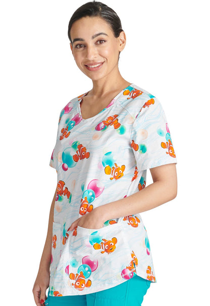 Finding Nemo Cherokee Tooniforms Licensed Disney V Neck Scrub Top TF727 FNNB - Scrubs Select