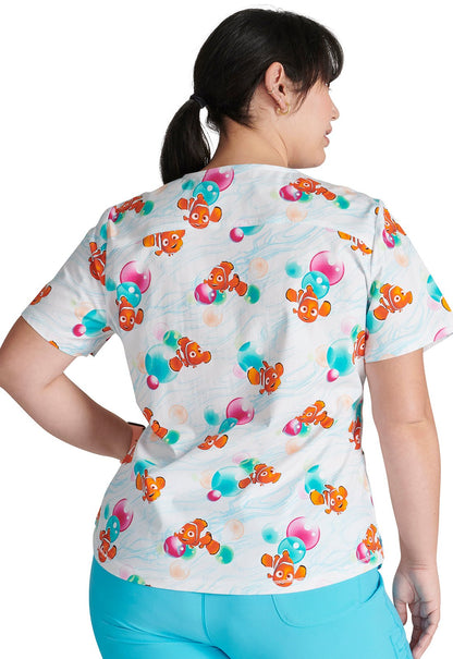 Finding Nemo Cherokee Tooniforms Licensed Disney V Neck Scrub Top TF727 FNNB - Scrubs Select