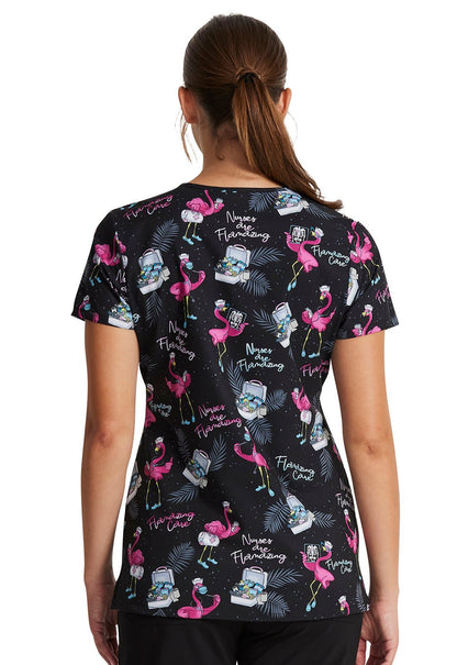 Flamazing Care Dickies Flamingo Nurse EDS Print V Neck Scrub Top DK717 FLZC - Scrubs Select