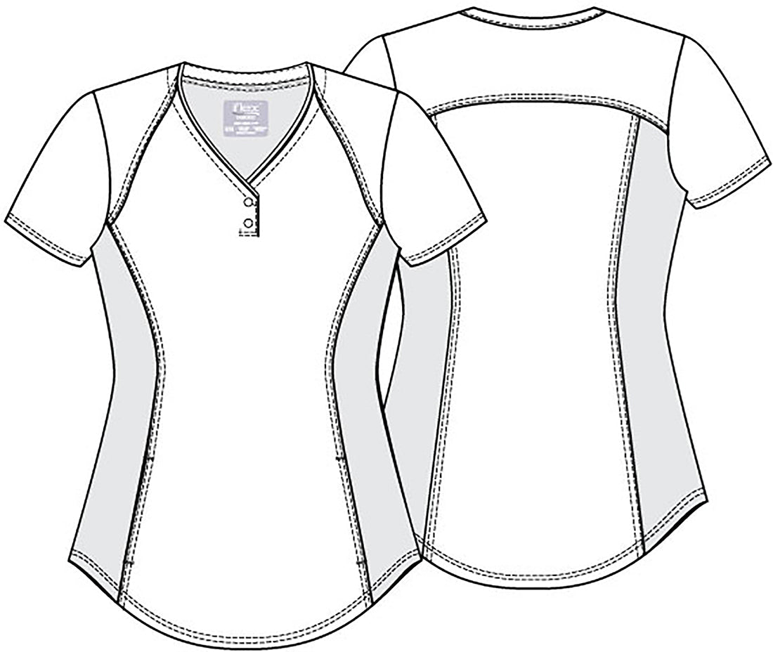 Flamingo Cherokee iflex Print V Neck Knit Panel Scrub Top CK732 LFTG - Scrubs Select