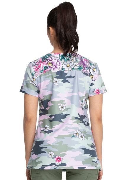 Floral Camo Dickies Dynamix Print Rounded V Neck Scrub Top DK618 FOFZ - Scrubs Select