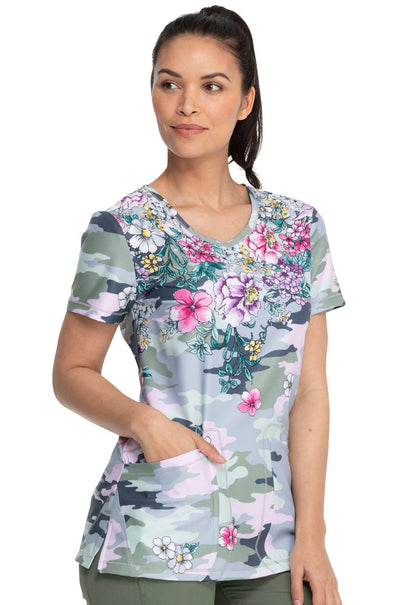 Floral Camo Dickies Dynamix Print Rounded V Neck Scrub Top DK618 FOFZ - Scrubs Select