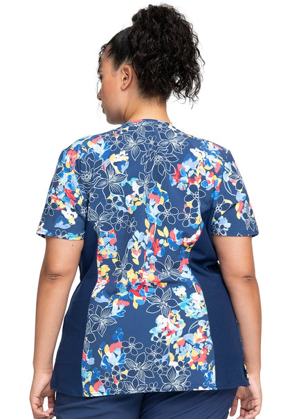 Floral Cherokee iflex Print Mock Wrap Knit Panel Scrub Top CK642 FUNZ - Scrubs Select