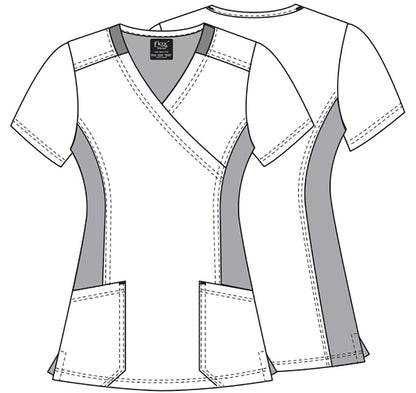 Floral Cherokee iflex Print Mock Wrap Knit Panel Scrub Top CK642 FUNZ - Scrubs Select