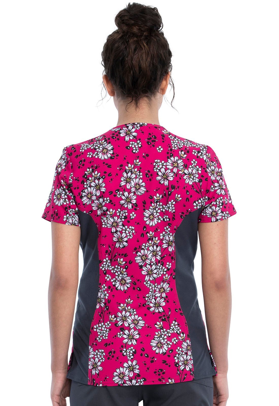 Floral Cherokee iFlex Print Mock Wrap Knit Panel Scrub Top CK642 WAVW - Scrubs Select