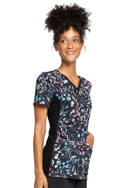 Floral Cherokee iflex Print V Neck Knit Panel Scrub Top CK636 BYBD - Scrubs Select
