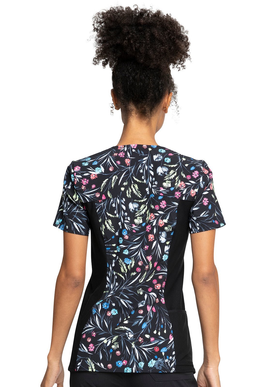 Floral Cherokee iflex Print V Neck Knit Panel Scrub Top CK636 BYBD - Scrubs Select