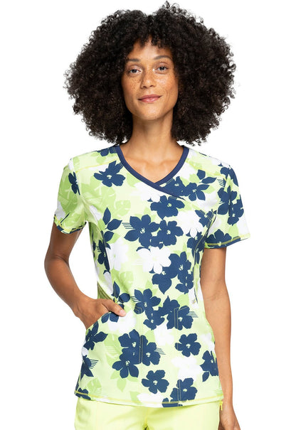 Floral Cherokee Infinity Print Mock Wrap Scrub Top CK608 TRSW - Scrubs Select