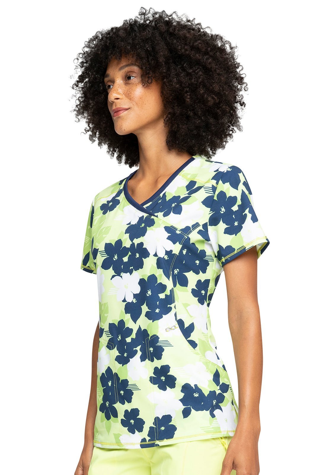 Floral Cherokee Infinity Print Mock Wrap Scrub Top CK608 TRSW - Scrubs Select