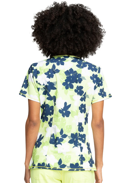Floral Cherokee Infinity Print Mock Wrap Scrub Top CK608 TRSW - Scrubs Select