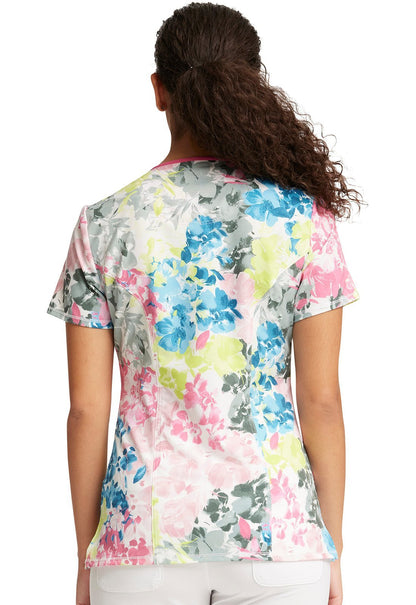 Floral Cherokee Infinity Print Round Neck Scrub Top CK609 BHAB - Scrubs Select
