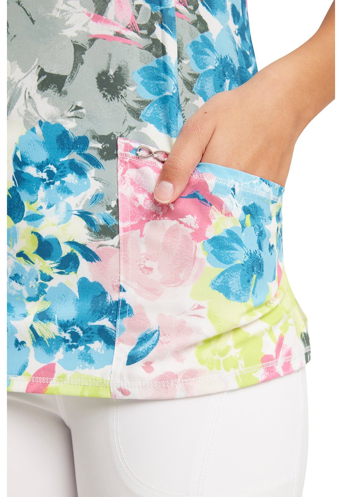 Floral Cherokee Infinity Print Round Neck Scrub Top CK609 BHAB - Scrubs Select